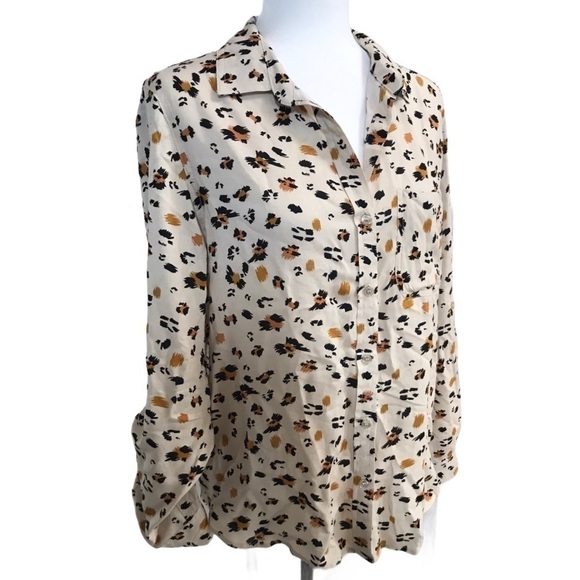 JAK & rae ivory leopard long sleeve button up top sz M - Picture 2 of 6